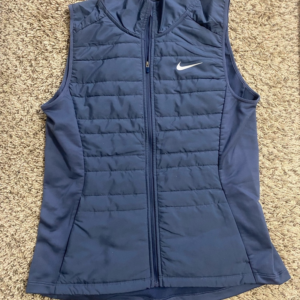 Nike Women's Blue Quilted Puffer Running Athletic Vest Full-Zip High Collar